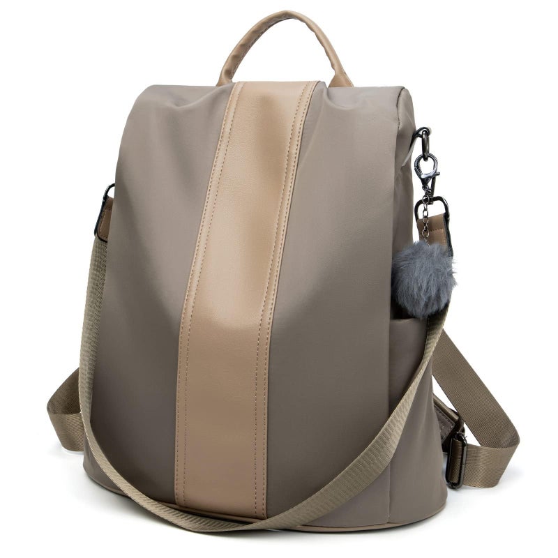 PINCNEL Women Khaki Medium Backpack Purse Waterproof Nylon Anti-theft Rucksack Lightweight Shoulder Bag - Image 1